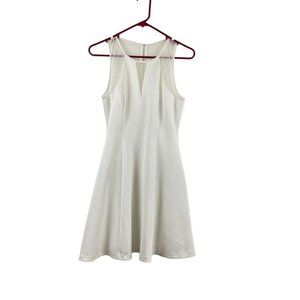 Guess White Sleeveless Fit & Flare Perforated Knit Dress Sheer Neckline Sz 4